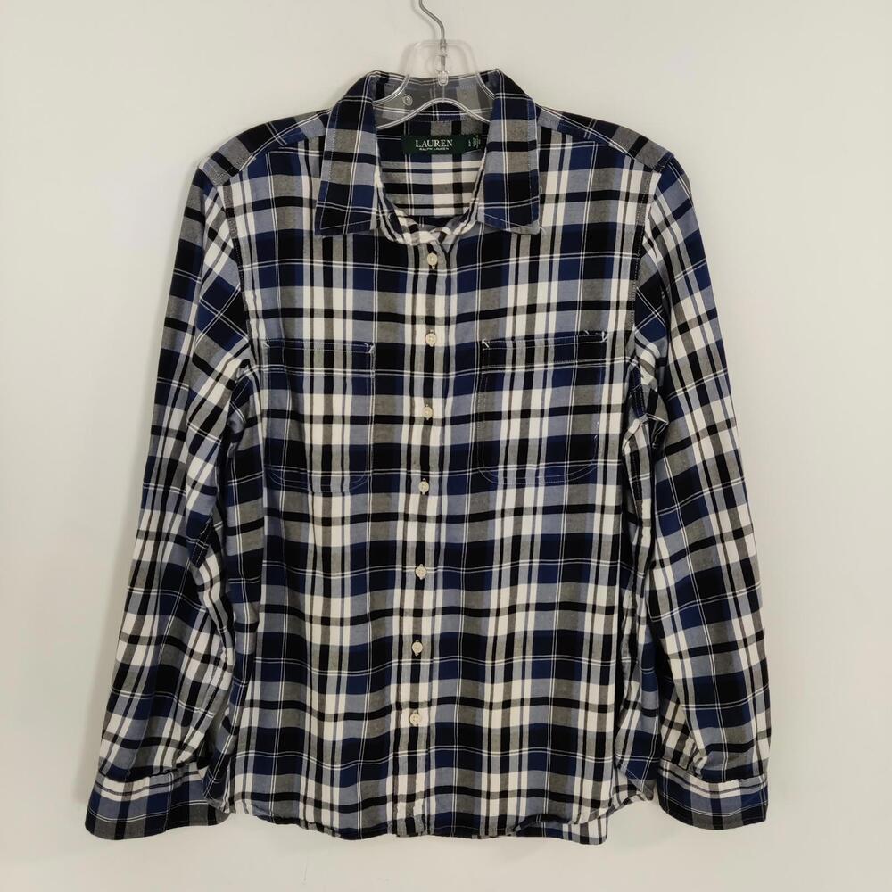 Lauren Ralph Lauren Women's Button Up Plaid Shirt Size Large 100% Cotton